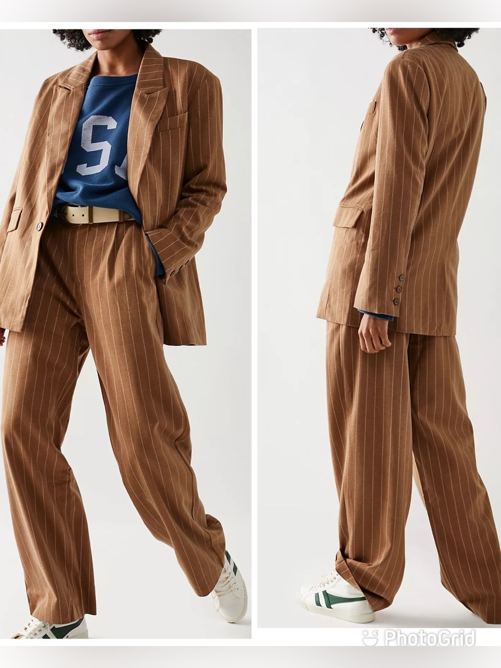 ZGY Denim Boyfriend Pinstripe Suit Set in Camel Pinstripe New with Tags!